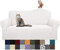 YEMYHOM Couch Cover Latest Jacquard Design High Stretch Sofa Covers for 2 Cushion Couch, Pet Dog Cat Proof Loveseat Slipcover Non Slip Magic Elastic Furniture Protector (Medium, White)