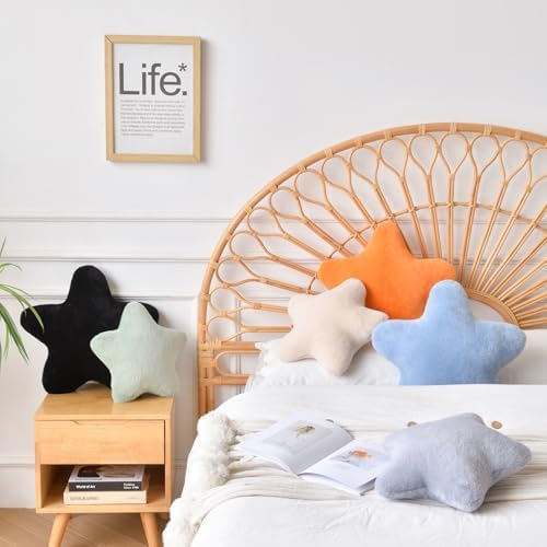 Star Pillow, Decorative Throw Pillows for Bed Couch, 15" Star Shaped Pillow Plush Floor Cushions Room Decor Pillow with Faux Rabbit Fur for Sofa Bedroom Living Room (Sage Green, 19.6" x 19.6")