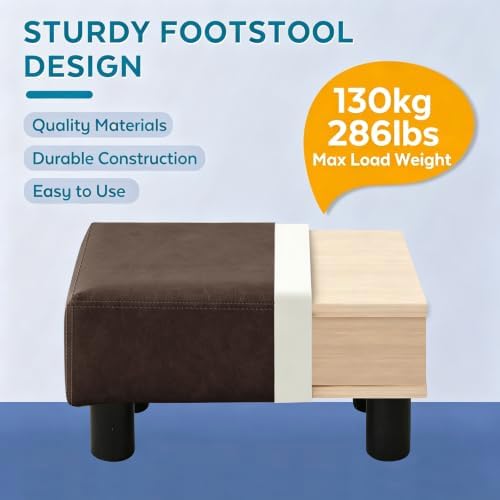 Small Foot Stool Ottoman, Faux Leather Footstool Ottoman Foot Rest for Couch, Rectangle Footstools and Ottomans Small for Living Room, Entryway and Bedroom (Brown)