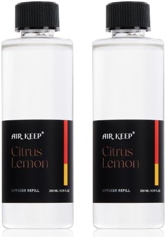 Airkeep Citrus Lemon Reed Diffuser Refill – 6.76 fl oz*2 – Premium Scented Oil for Home Aromatherapy – Long-Lasting Fragrance for Reed Diffusers – Perfect for Bathroom, Bedroom & Home Decor
