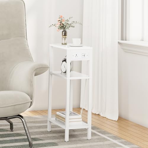 TUTOTAK Narrow Side Table, 3-Tier Small End Table with Charging Station