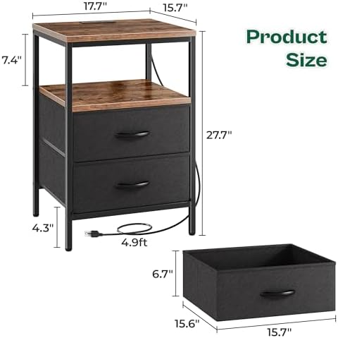 Huuger Night Stand with Charger Station, 27.7 Inch Tall Nightstand