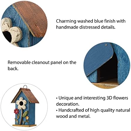 Glitzhome Hanging Bird House for Outdoor, 10.2" H Patio Garden Decorative Birdhouse Pet Cottage Distressed Wooden Bird House for Swallow Sparrow Finch Cardinals, Flower Rustic Blue