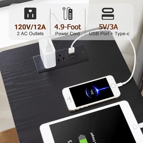 AMHANCIBL Narrow Side Table with Charging Station, Small End Table
