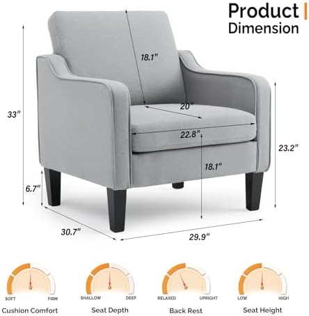 VINGLI Accent Chair, Linen Upholstered Armchair, 380 LBS, Living Room