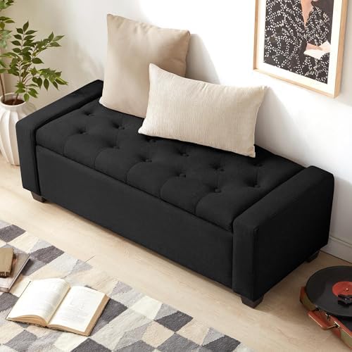 48" Ottoman with Storage, Black Storage Ottoman Bench with Safety Hinge