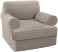 Turquoize T Cushion Chair Slipcover Armchair Slipcover for Living Room Stretch Sofa Couch Cover Soft Armchair Cover Washable Furniture Covers with Individual T Cushion Seat Covers (Chair, Taupe)
