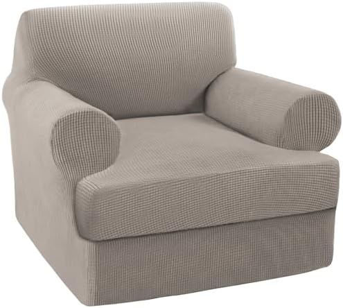 Turquoize T Cushion Chair Slipcover Armchair Slipcover for Living Room Stretch Sofa Couch Cover Soft Armchair Cover Washable Furniture Covers with Individual T Cushion Seat Covers (Chair, Taupe)