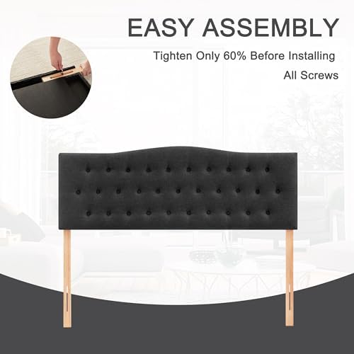 Tufted Headboard Twin Size, Solid Wood Adjustable Height Head Board, Black