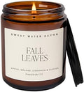 Sweet Water Decor Fall Leaves Candle, 9oz Amber Jar, Autumn Scents for Home