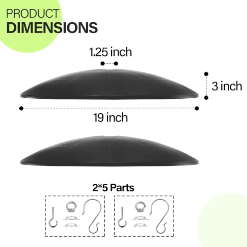 19.25-Inch Extra Large Squirrel Baffle,Hummingbird Feeder Shade Dome Cover, Bird Feeder Rain Guard, Hanging Squirrel Proof for Shepherd's Hook Outdoors (Black) 2 Pack