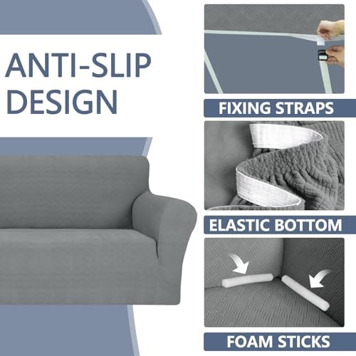 JIVINER Stretch Oversized Sofa Covers 1 Piece 4 Seater Couch Covers Jacquard Universal Sofa Slipcovers for Extra Large Funiture Protector for Kids, Pets (X Large, Light Gray Rhomb)
