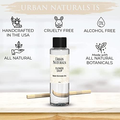 Urban Naturals Reed Diffuser Oil Refill Flower Shop, Violets, Daisies, Hyacinth, Rose Petals, 4 oz + Free Reed Sticks, Made in the USA