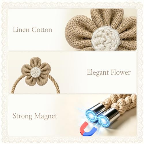 VIS'V Magnetic Curtain Tiebacks, Boho Curtain Holdbacks, Khaki, 4 Pcs