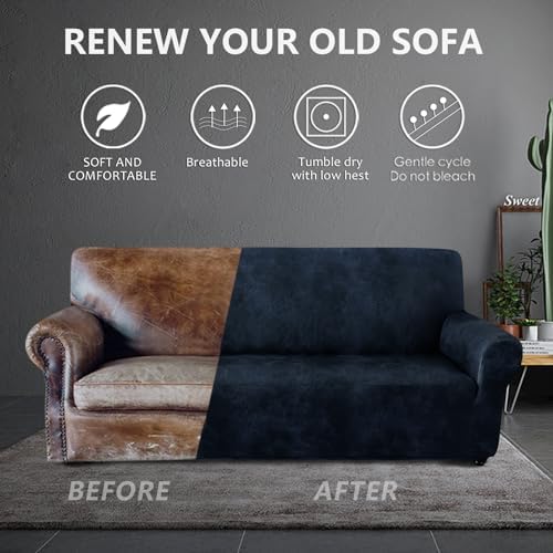 ANARACHON 1-Piece Leather-Look Loveseat Cover,Stretch Loveseat Slipcover