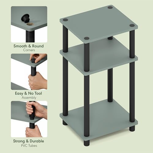 Furinno JUST Toolless 3-Tier Night Stand, Open Storage, Sage Green