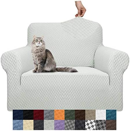 YEMYHOM Couch Cover Latest Jacquard Design High Stretch Sofa Chair Covers for Living Room, Pet Dog Cat Proof Armchair Slipcover Non Slip Magic Elastic Furniture Protector (Small, Ivory)