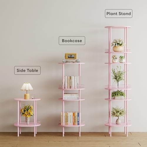 Small Oval Side Table with Storage, 2-Tier Pink End Table for Small Space