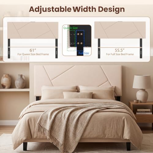 KOMFOTT Upholstered Full/Queen Headboard with Charging Station, Beige