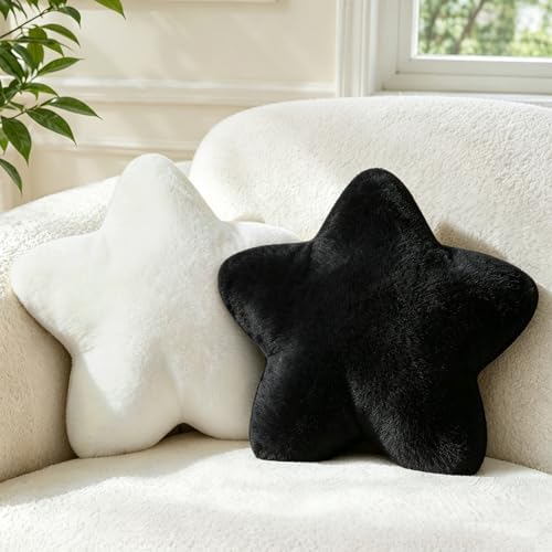 2PCS Star Pillow Set,15.35“ Cute Black Decorative Throw Pillows for Bed