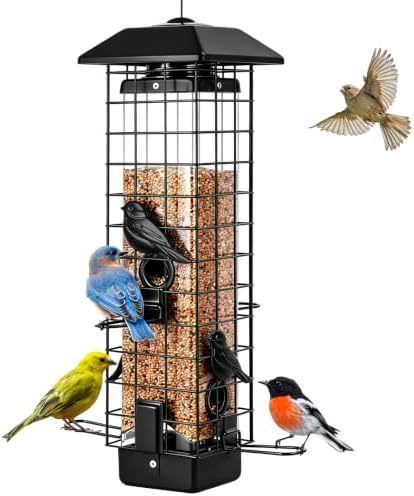 Gbekery Metal Squirrel Proof Bird Feeders for Outdoors Hanging, Black
