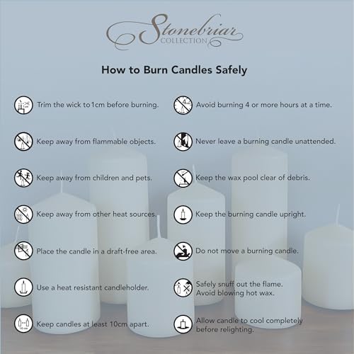 Stonebriar 3 Pack Tall 3 x 4 Inch 35 Hour Long Burning Unscented White Wax Pillar Candles