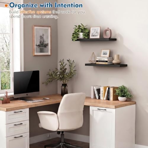 Black Floating Shelves 24 Inch, Modern Wall Hanging Book Shelf for Bedroom