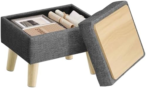 SONGMICS Foot Stool Ottoman, Small Storage Ottoman with Legs, 15.7 Inches