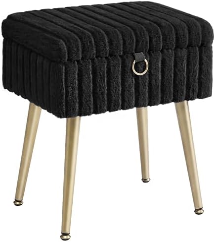 SONGMICS Vanity Stool Chair with Storage, Metal Legs, Max. Load 440 lb