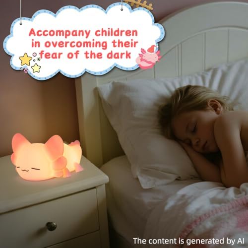 LOVERUIS Axolotl Gifts Baby Girl Colorful Squishy Night Light for Kids with Timer Cute Decorations for Bedroom Lamp Night Lights