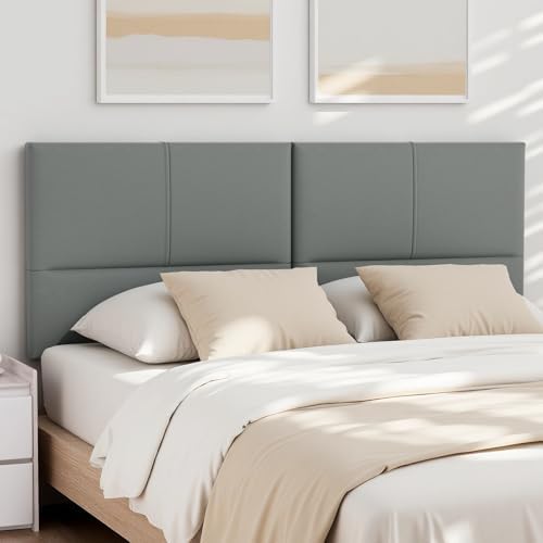 Upholstered Headboard King Size, Solid Wood Head Board with Sturdy Metal Legs, Leather Bed Headboard with Height Adjustable, Gray