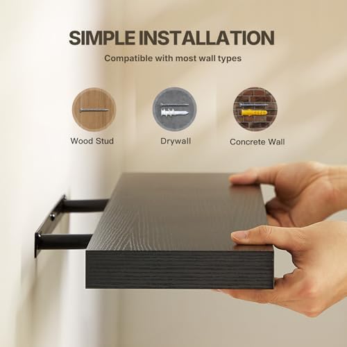Amada 24 Inch Floating Shelves with Invisible Brackets, Set of 2, Black