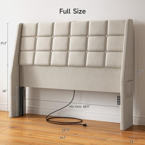 ONBRILL Ergonomic Headboard Full Size with Charging Station, Off White