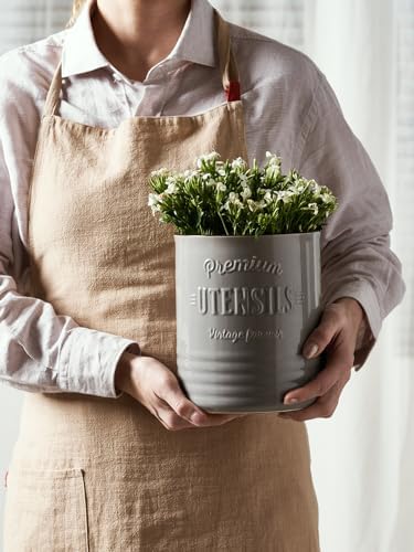 DOWAN 7.2" Large Ceramic Utensil Holder for Kitchen Counter, Grey