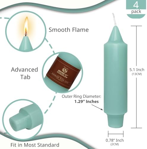 NJAO HOO Mint Green Short Taper Candle 5 Inch Candlesticks Unscented Dripless Tapered Candle Set for Home Decor Wedding Party Dinner Candles, 4 Pack