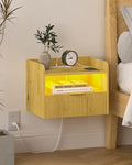 Veegle Floating Nightstand with Charging Station and LED Lights (Yellow Oak)