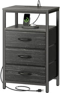 Huuger Nightstand with Charging Station, 27.6 Inch Bedside Table,Side Table
