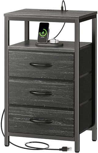 Huuger Nightstand with Charging Station, 27.6 Inch Bedside Table,Side Table