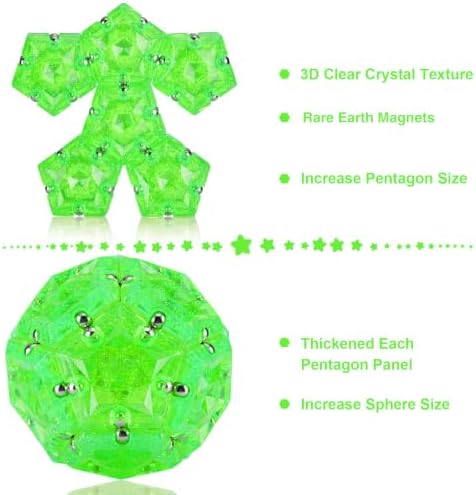 Magnetic Fidget Sphere, Crystal Bright Green Glitter, Sensory Desk Toy for Stress Focus Anxiety Relief