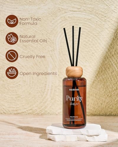M&SENSE Reed Diffuser Set, Oud Wood, 6.3 oz Natural Essential Oil