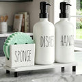 Cisily Kitchen Soap Dispenser Set Comes with Ceramics Sponge Holder, Gold Pumps, and Instant Dry Tray, Hand and Dish Soap Dispenser Set (4, Black + White + Sponge Holder)