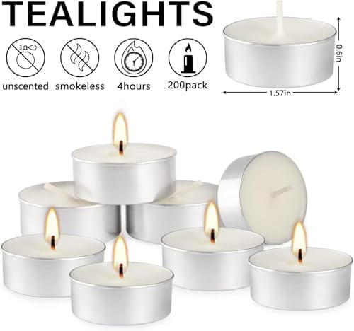 100 Pack 4 Hour Long time Burning,Unscented Tea Lights Candles,White, Smokeless, Dripless,for Weddings, Home, Pool,Shabbat