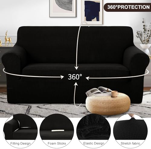U-NICE HOME Oversized Stretch Loveseat Couch Cover, Black