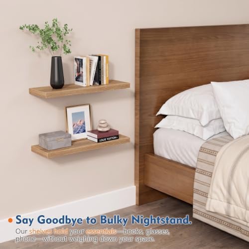 Elm Floating Shelves 24 Inch, Wooden Wall Shelves for Bathroom