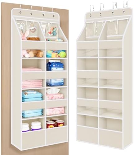 Univivi Upgraded Over Door Organizer for Baby Stuff, Beige Pattern, 5-Shelf