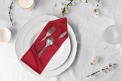 Accent Home Red Lace Cloth Napkins, Set of 6, 18x18 Inches