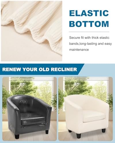 NILUOH 2 Piece Tub Chair Covers with Cushion Cover Soft Stretch Club Chair Slipcover Furniture Protector with Elastic Bottom Spandex Couch Covers for Bar Counter Living Room