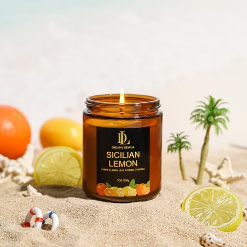 Sicilian Lemon Candles, 7oz Sicilian Lemon Scented Candle, Natural Soy Candles for Home Scented, Long Lasting with 50 Hour Burn Time, Gifts for Men Women