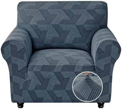 JIVINER Stretch Chair Covers, 1 Piece Couch Covers for Living Room, Non Slip Soft Sofa Covers, Washable Armchair Slipcovers for Dog, Pets Feature Geometrical Jacquard Fabric (Chair, Dark Grey)