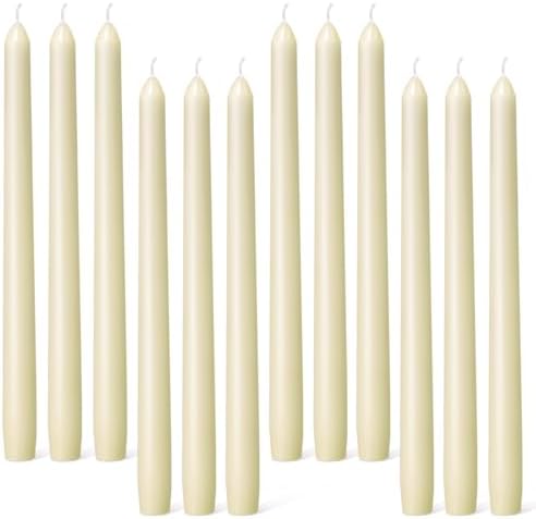 Everymoment Ivory Taper Candles - 12 Pack 10 Inch Candlesticks - Dripless & Smokeless Tapered Candle 8 Hours Unscented Cream Candle Sticks - Perfect for Wedding Holiday Dinner Party Home Decor